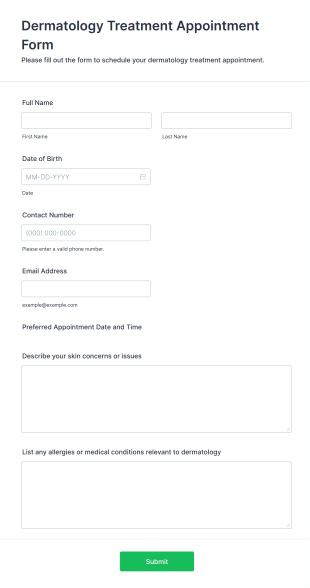 Dermatology Treatment Appointment Form Template