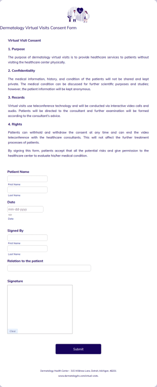 Dermatology Virtual Visits Consent Form Template