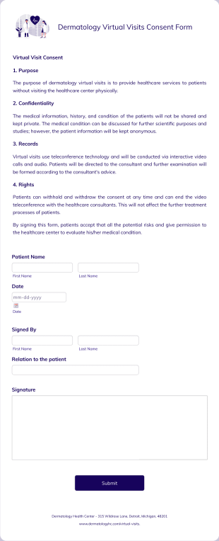 Dermatology Virtual Visits Consent Form Template