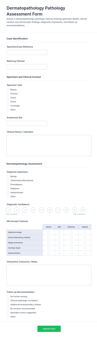 Dermatopathology Pathology Assessment Form Template