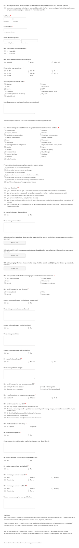 Dermogenera Online Consult Form Template