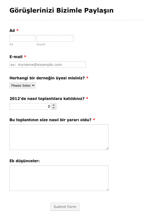 Dernek Toplantısı Geri Bildirim Form Template