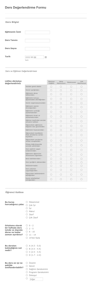 Ders Değerlendirme Form Şablonu