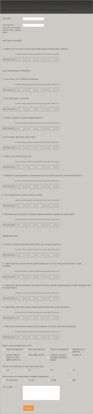 Ders Değerlendirme Form Şablonu