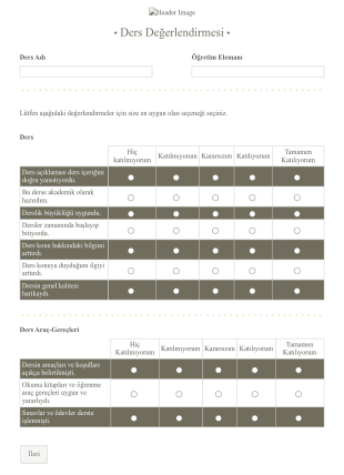 Ders Değerlendirmesi Form Template