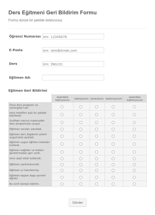 Ders Egitmeni Geri Bildirim Form Template