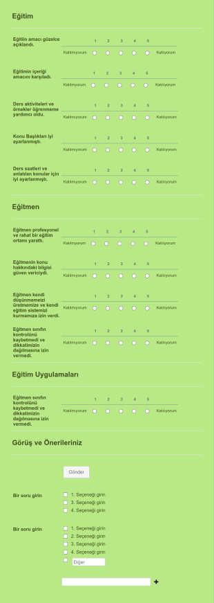 Ders Geri Bildirim Anketi Form Şablonu