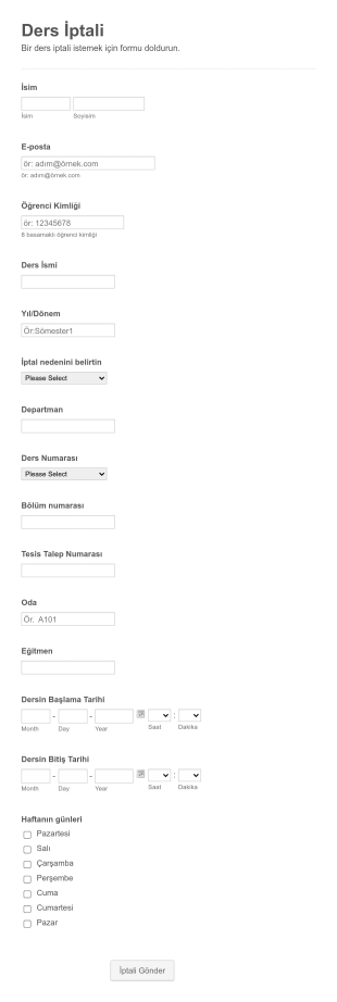 Ders İptali Form Template