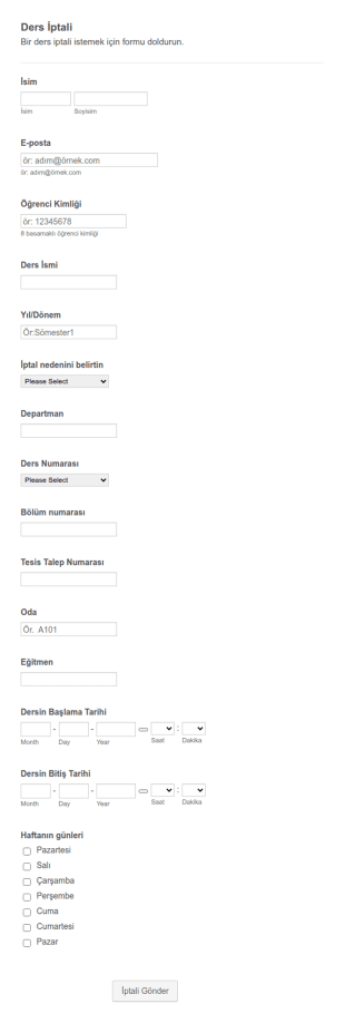 Ders İptali Form Şablonu