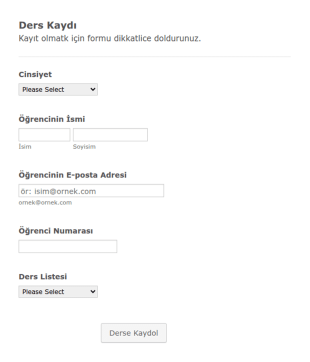 Ders Kaydı Form Şablonu