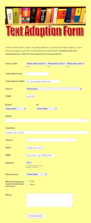 Ders Kitabı Alma Form Template