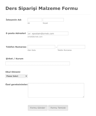 Ders Materyali Sipariş Form Şablonu