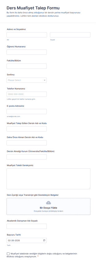 Ders Muafiyet Talep Form Şablonu