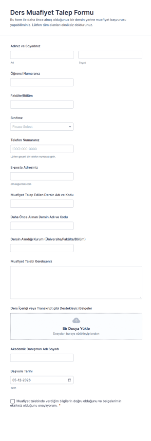 Ders Muafiyet Talep Form Şablonu
