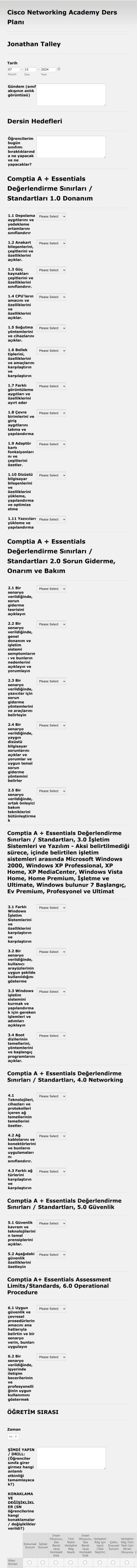 Ders Programı Oluşturma Form Template