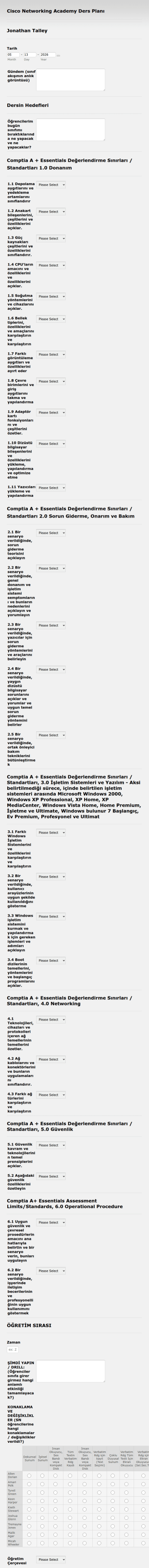 Ders Programı Oluşturma Form Şablonu