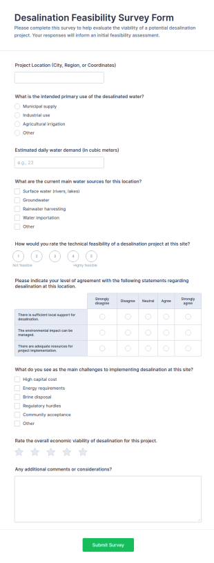 Desalination Feasibility Survey Form Template