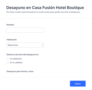Desayuno En Casa Fusión Hotel Boutique Form Template