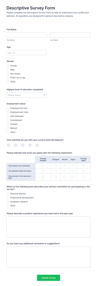 Descriptive Survey Form Template