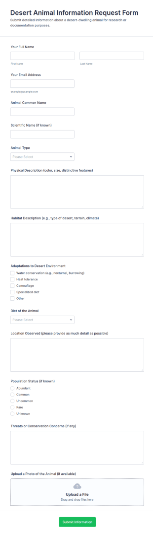Desert Animal Information Request Form Template