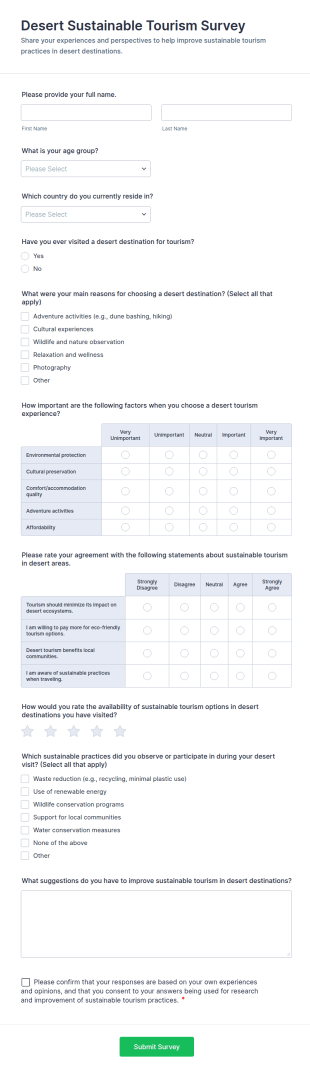 Desert Sustainable Tourism Survey Form Template