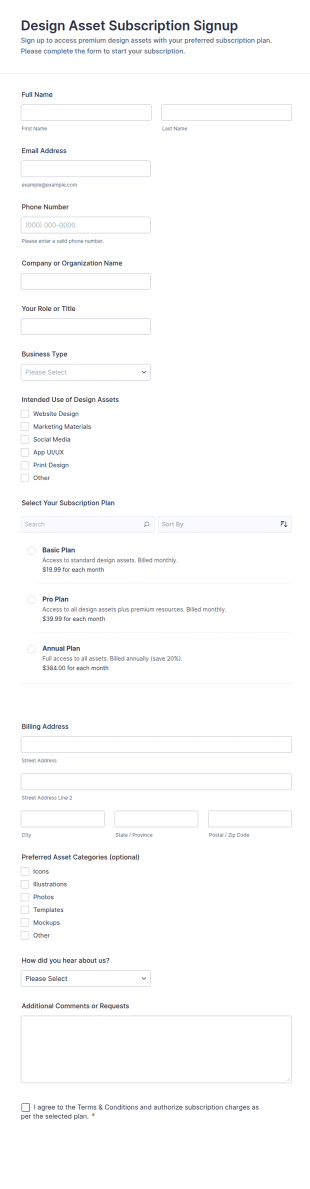Design Asset Subscription Signup Form Template