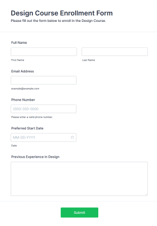 Design Course Enrollment Form Template