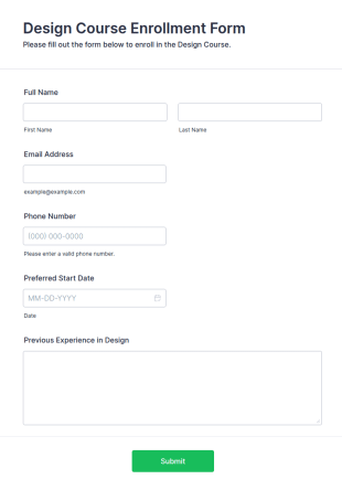 Design Course Enrollment Form Template