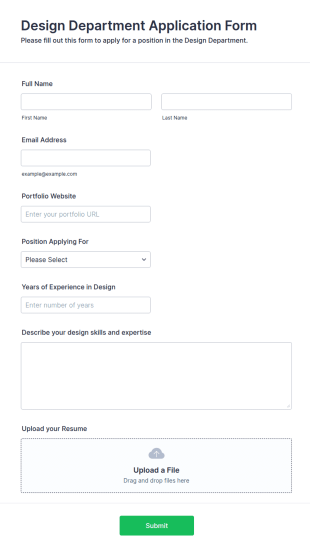 Design Department Application Form Template