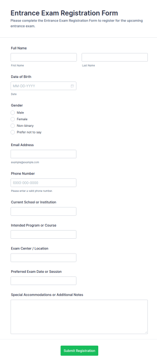 Design Entrance Exam Registration Form Template