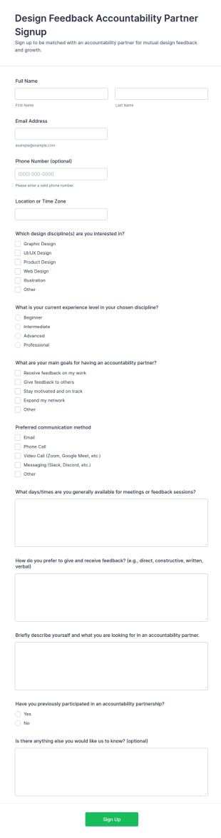 Design Feedback Accountability Partner Signup Form Template