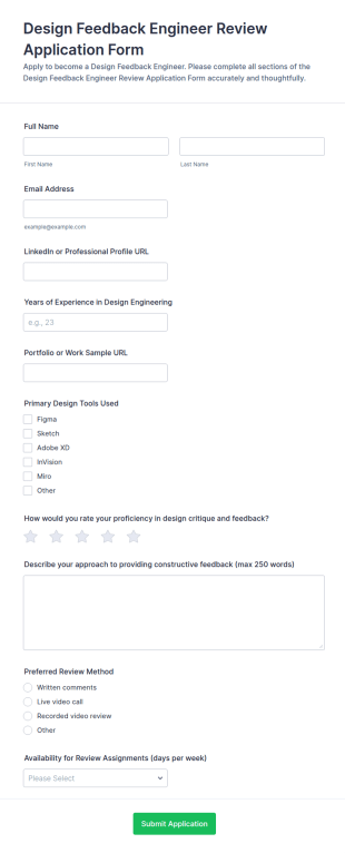 Design Feedback Engineer Review Application Form Template