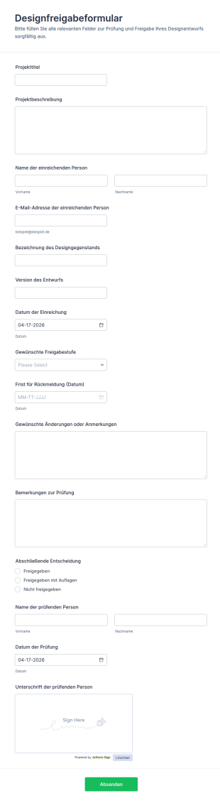 Design Genehmigungsformular