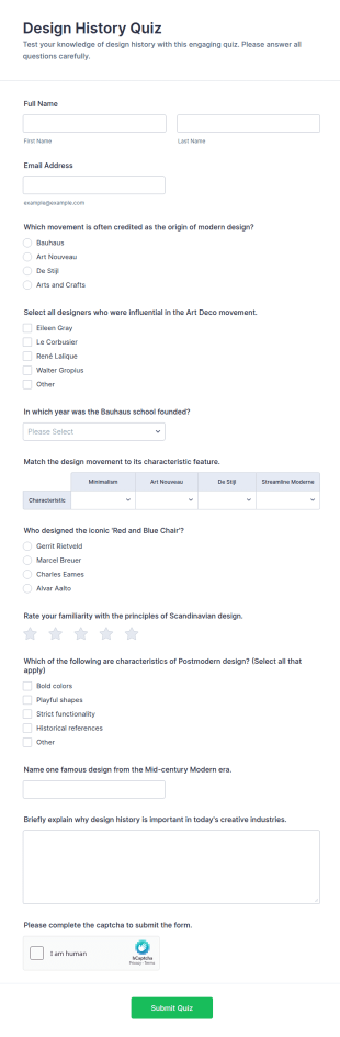 Design History Quiz Form Template