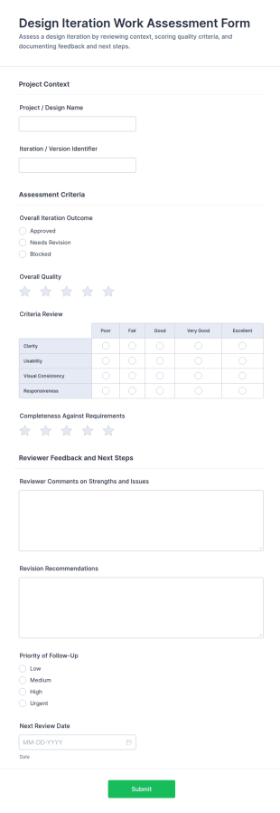 Design Iteration Work Assessment Form Template