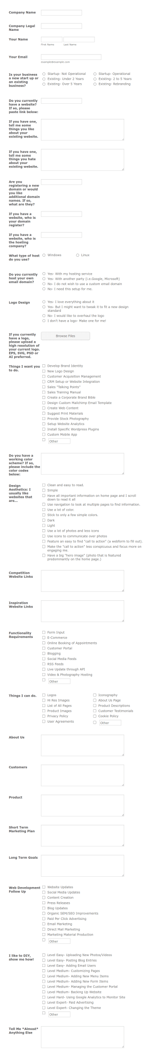 Design Questionnaire Form Template