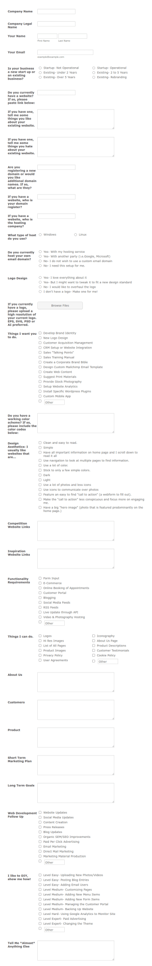 Design Questionnaire Form Template
