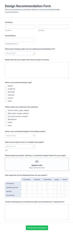 Design Recommendation Form Template