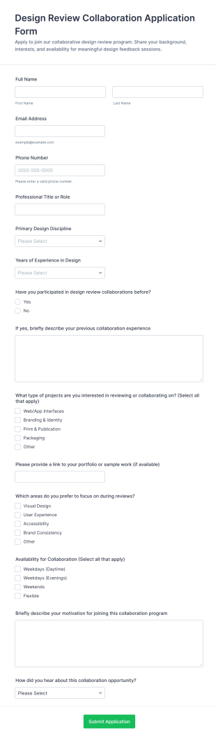 Design Review Collaboration Application Form Template