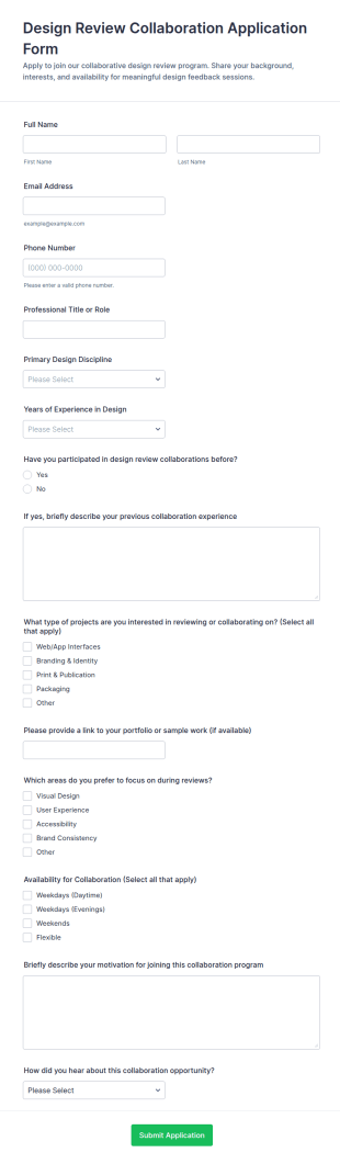 Design Review Collaboration Application Form Template