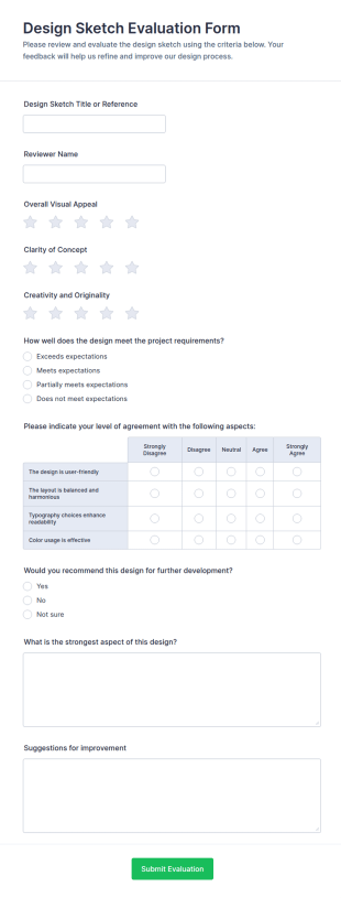 Design Sketch Evaluation Form Template