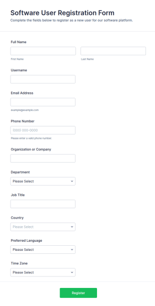 Design Software User Registration Form Template