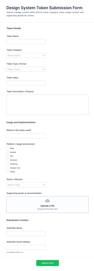 Design System Token Submission Form Template