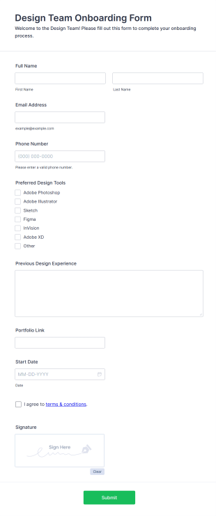 Design Team Onboarding Form Template