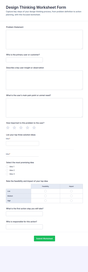 Design Thinking Worksheet Form Template