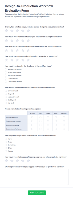 Design To Production Workflow Evaluation Form Template