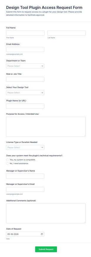 Design Tool Plugin Access Request Form Template