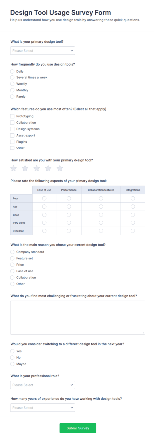 Design Tool Usage Survey Form Template