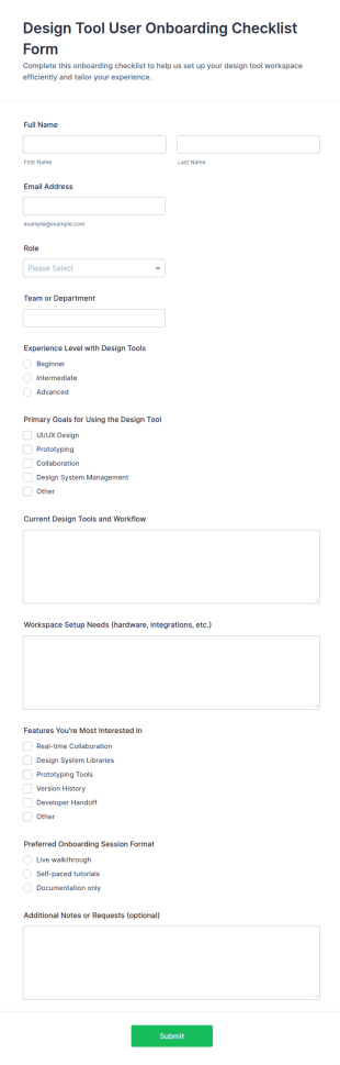 Design Tool User Onboarding Checklist Form Template