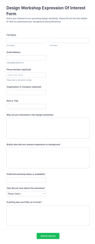 Design Workshop Expression Of Interest Form Template